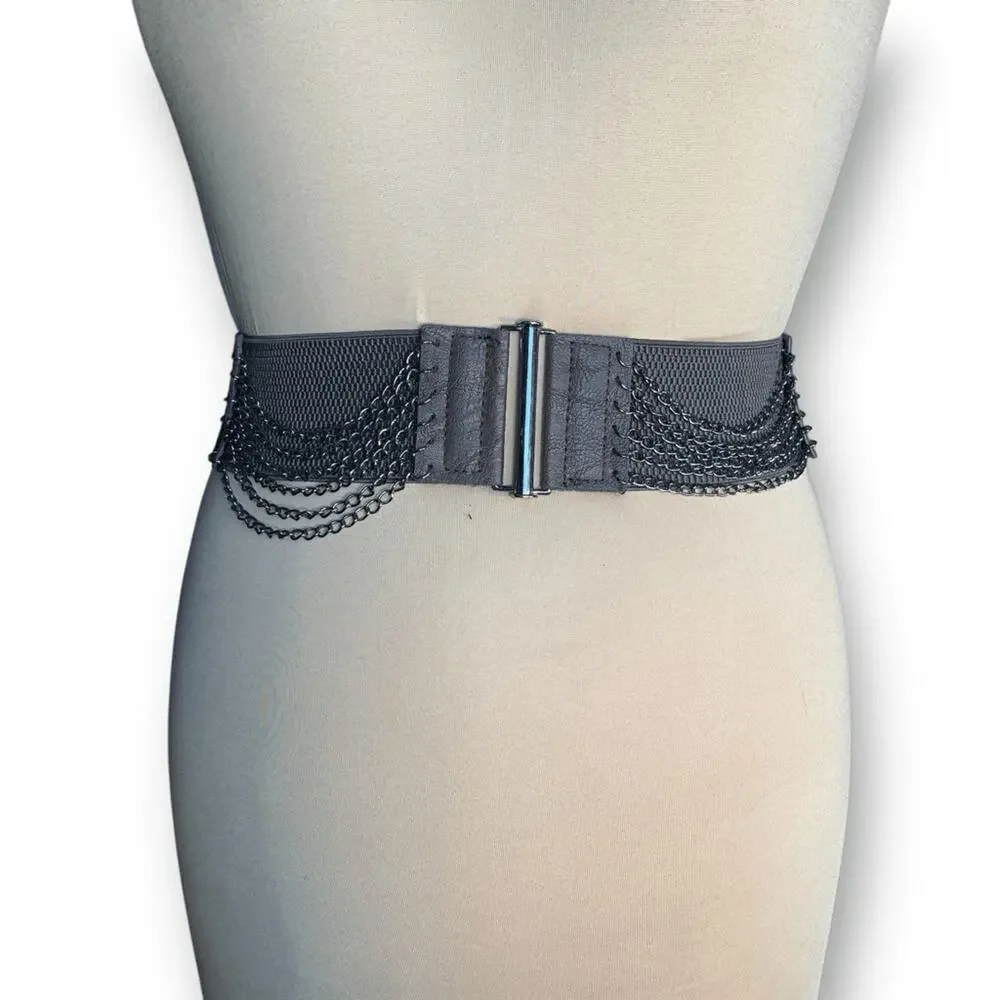Vintage Y2K Brown‎ Leather Layered Chain Belt Festival Statement Edgy Accessory